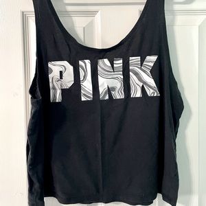 Victoria’s Secret Pink L black with marble tank top, scoop, workout or casual